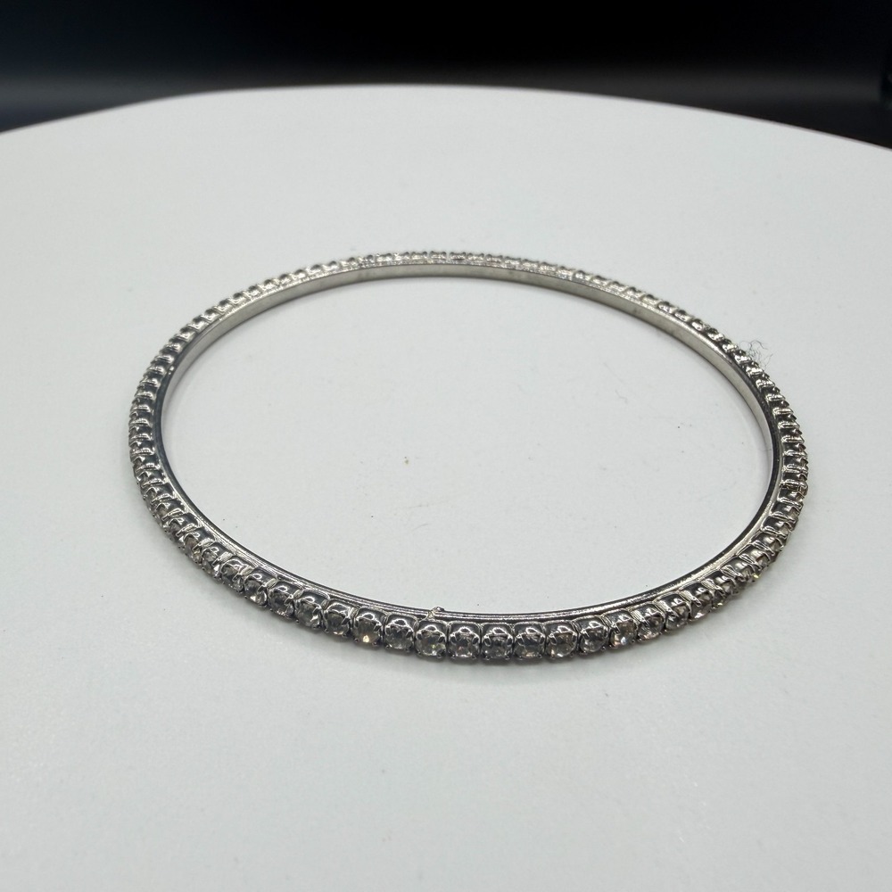 Silver Tone Rhinestone Tennis Bangle Bracelet Thin Stackable Minimalist Gift